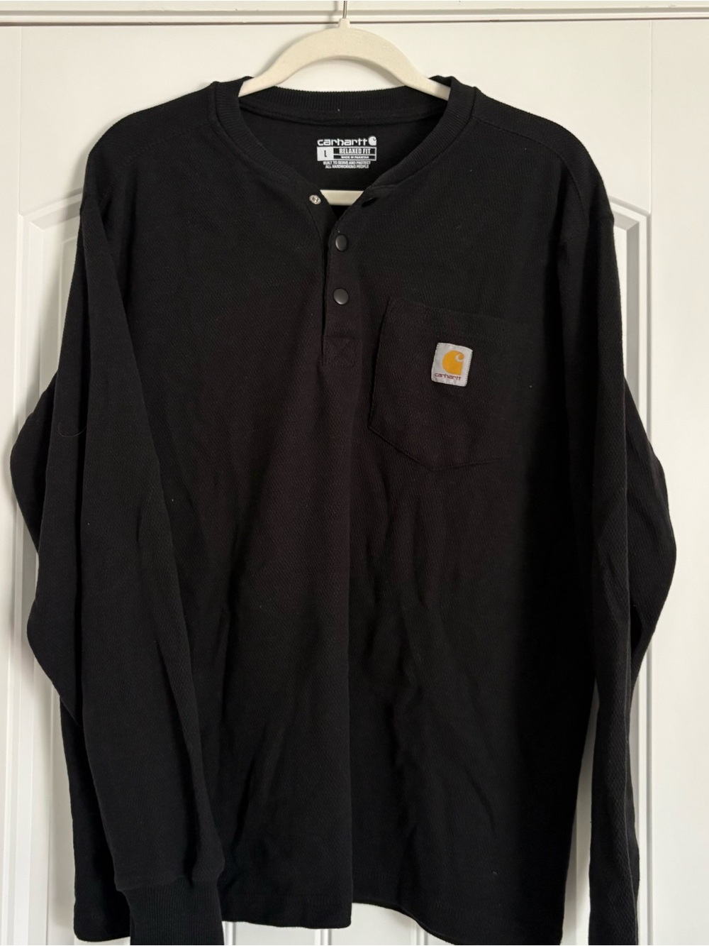 Carhartt Black Long-Sleeve Henley with Chest Pocket